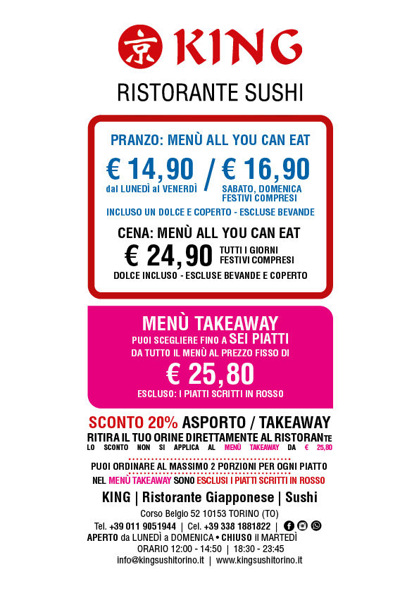 King | Ristorante Sushi | Torino | Menù Takeaway